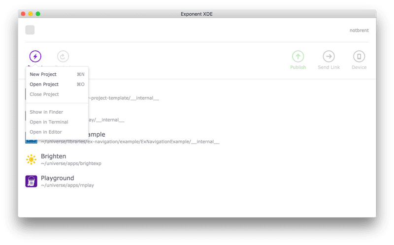 XDE home project dialog
