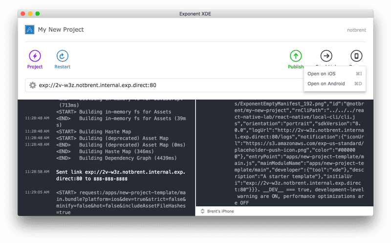 XDE open on device